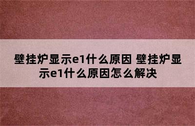 壁挂炉显示e1什么原因 壁挂炉显示e1什么原因怎么解决